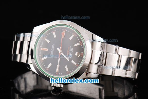 Rolex Milgauss Oyster Perpetual Swiss ETA 2836 Automatic Movement Silver Case with Black Dial and Stick Markers-Orange Second Hand - Click Image to Close